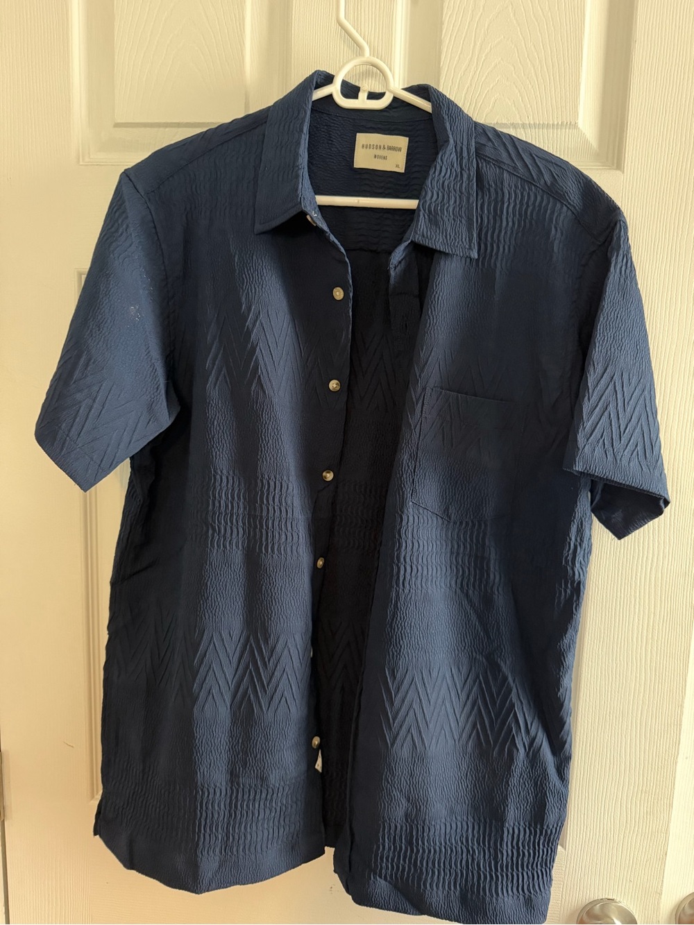 Hudson & Barrow Navy Short-Sleeve Woven Button-Down Shirt